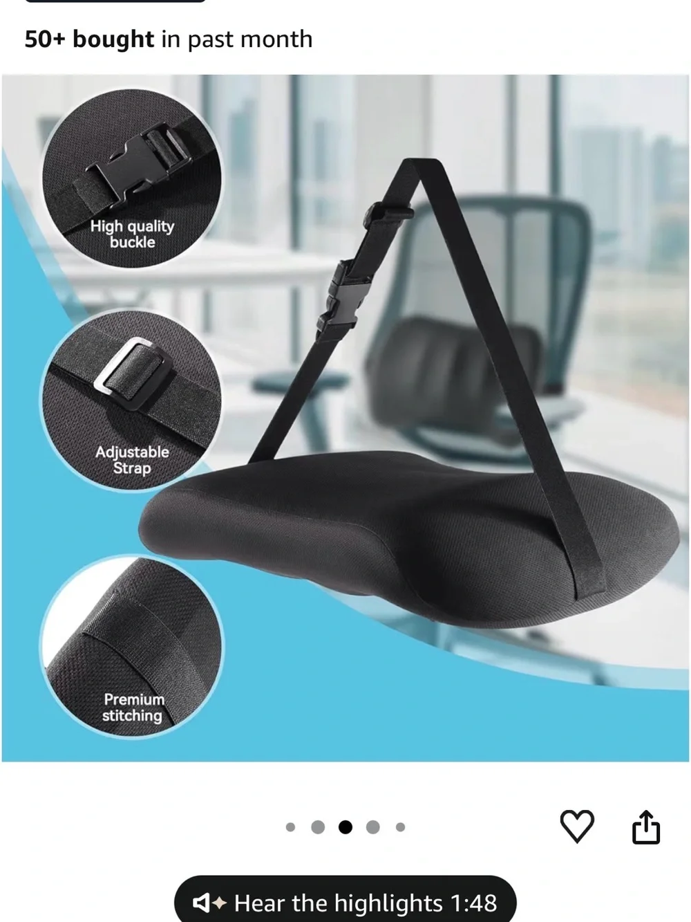 Black Memory Foam Lumbar Support Pillow for VR & Seat Comfort